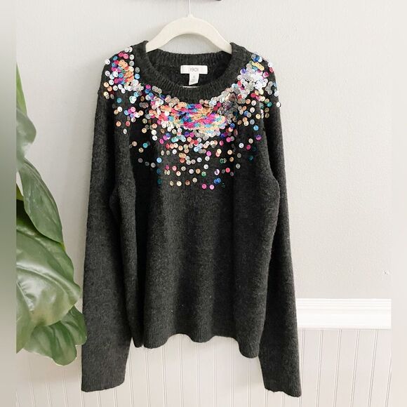Big Girls Nordstrom 1901 Sequin Multi Color Grey Sweater Size XL - Picture 1 of 10